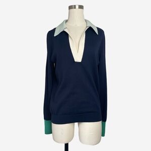 Boden Grace Colorblock sweater navy green mint collared preppy capsule knit 6